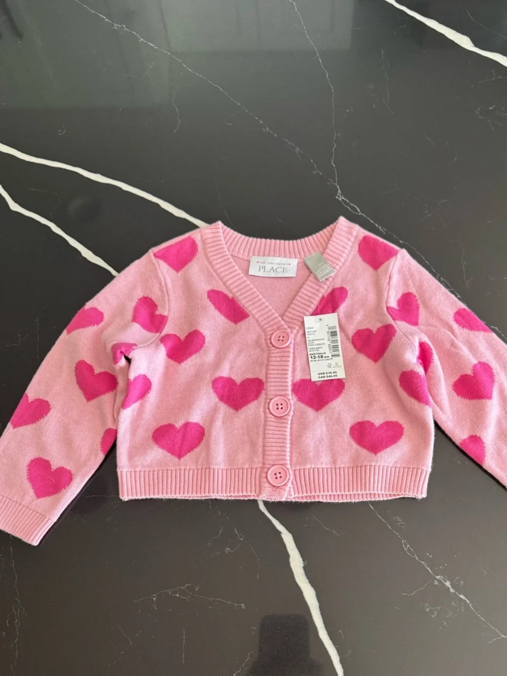 The Children's Place‎ Pink Heart Button-Front Cardigan